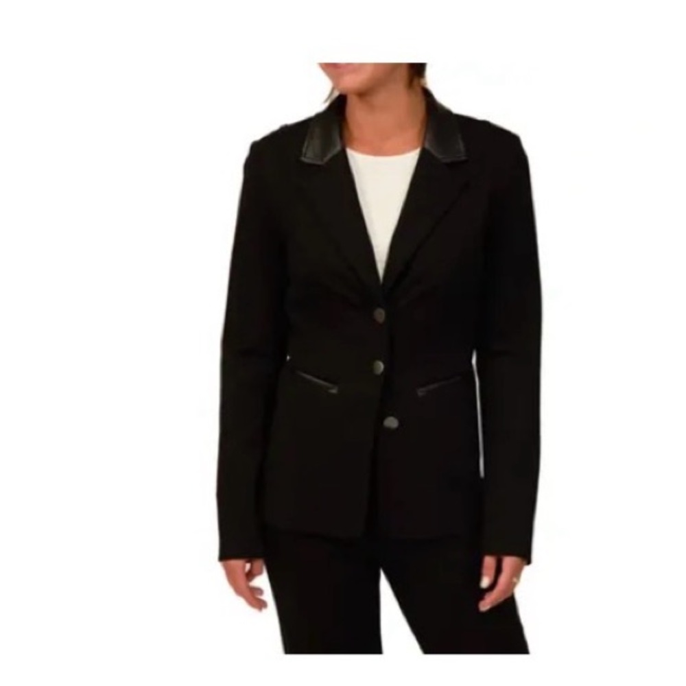 Adrienne Landau Onyx Black Blazer with Faux Leather and Zipper Details